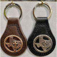 Leather Keychain Texas Cross Concho