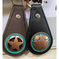 Stud Leather Keychain Turquoise Star Concho