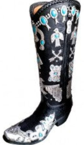 Black with Silver Boot Vase 14"