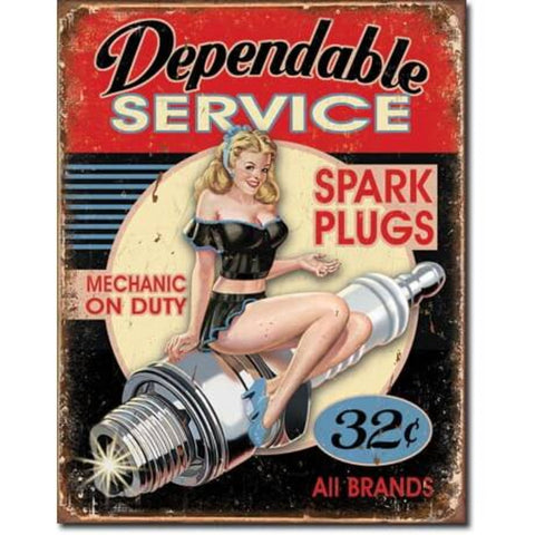 1991 Dependable Service Spark Plug Tin Sign