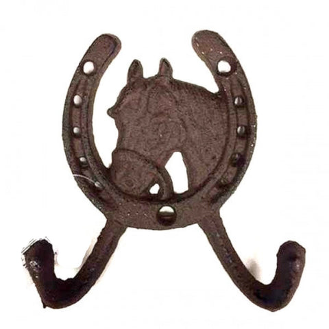 Horse Horseshoe 2 Hook Cast Iron