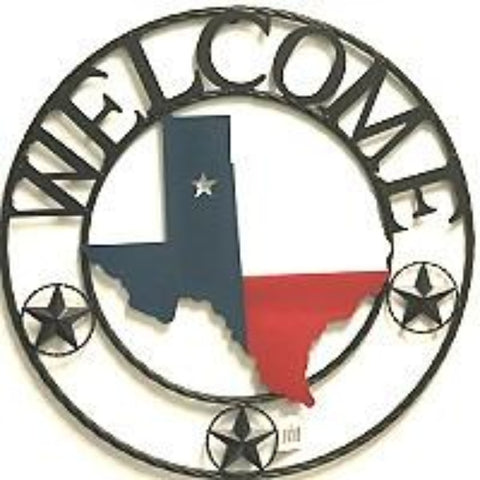24" Red White Blue Welcome Texas Map in Rope