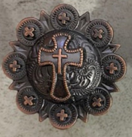 Copper Cross Concho Drawer Pull