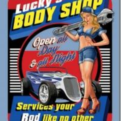 Lucky'S Body Shop Tin Sign
