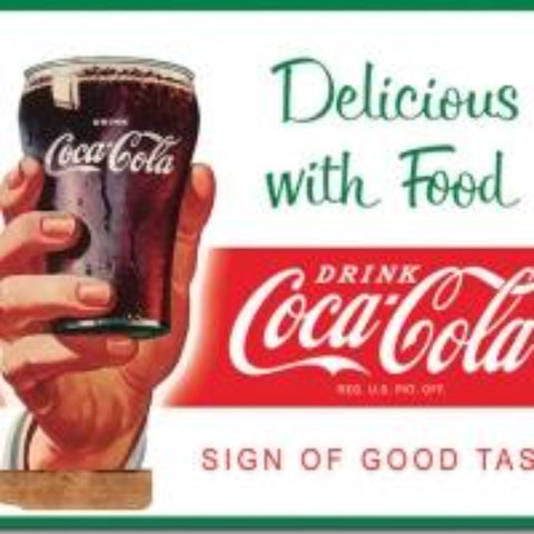 Coca Cola Delicious with Food Tin Sign