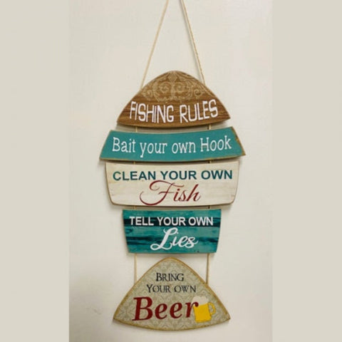 Fishing Rules Hanging Wood Sign