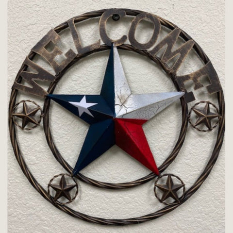 18"  Welcome Red White Blue Texas Star In Rope