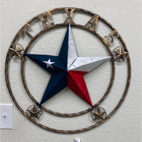 24"  Texas Red White Blue Texas Star In Rope