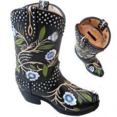 Black Boot with Flowers Boot Piggy Bank