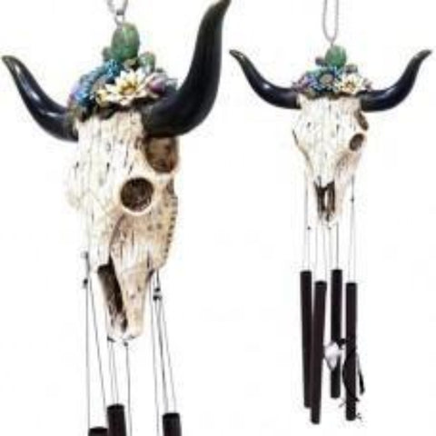 White Skull with Flowers Wind Chime