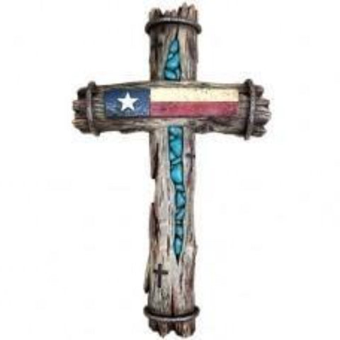 Texas Flag with Turquoise Stone Wall Cross