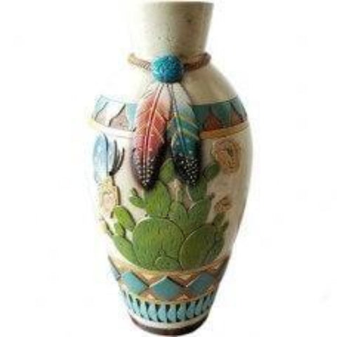 White Southwest Cactus Vase