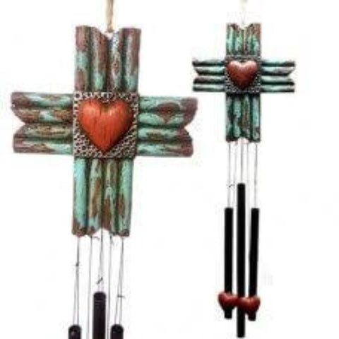Heart with Turquoise Cross Wind Chime