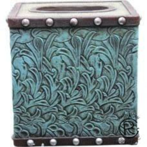 Turquoise Flowers Tissue Box Cover