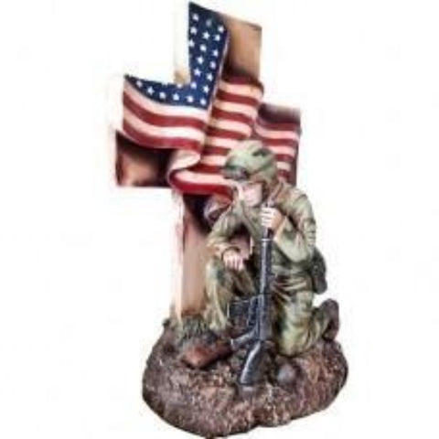 US Flag with Soldier Statue